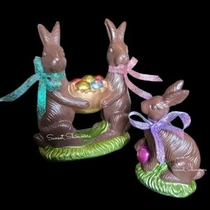 x2 Faux Chocolate Mommy Daddy Baby EASTER Bunny Rabbit Foil Egg Figure Decor